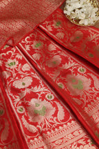 Exquisite Red Banarasi Pure Katan Silk Unstitched Lehenga - Luxurion World