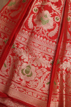 Exquisite Red Banarasi Pure Katan Silk Unstitched Lehenga - Luxurion World