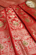 Exquisite Red Banarasi Pure Katan Silk Unstitched Lehenga - Luxurion World