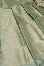 Green Banarasi Pure Katan Silk Unstitched Lehenga - Luxurion World