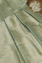 Green Banarasi Pure Katan Silk Unstitched Lehenga - Luxurion World