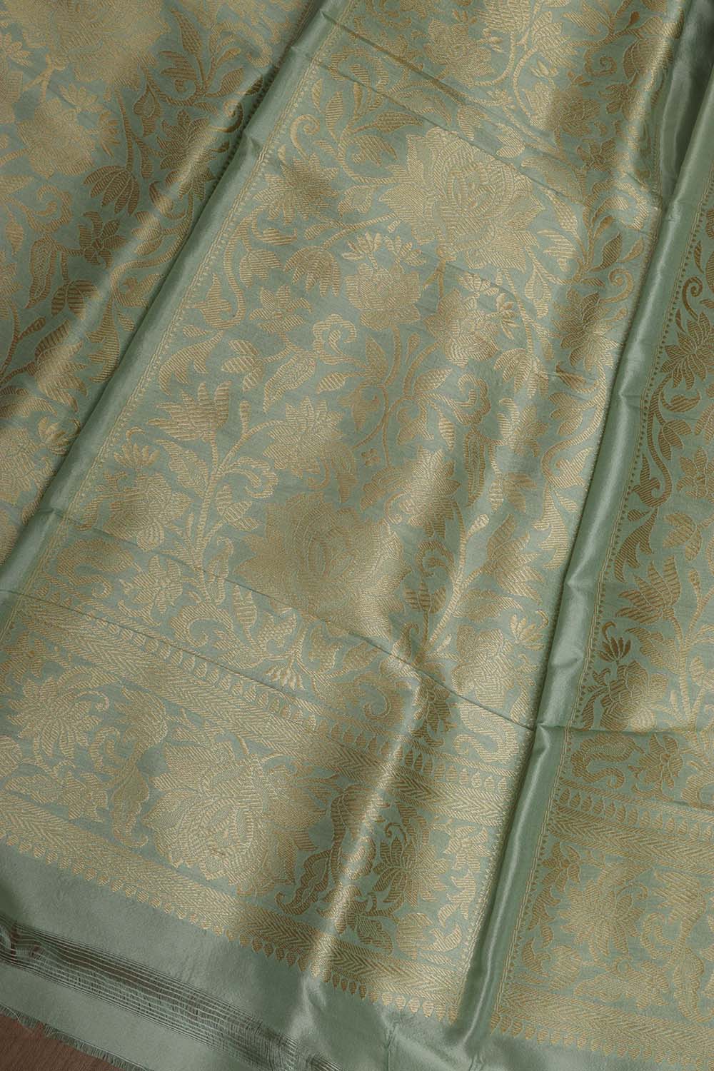 Green Banarasi Pure Katan Silk Unstitched Lehenga - Luxurion World