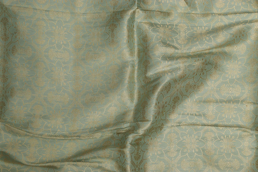 Green Banarasi Pure Katan Silk Unstitched Lehenga - Luxurion World