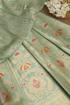 Green Banarasi Pure Katan Silk Unstitched Lehenga - Luxurion World
