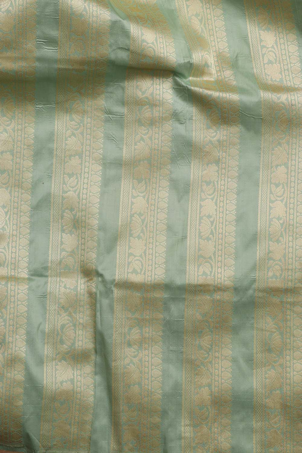 Green Banarasi Pure Katan Silk Unstitched Lehenga - Luxurion World