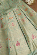 Green Banarasi Pure Katan Silk Unstitched Lehenga - Luxurion World