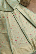 Green Banarasi Pure Katan Silk Unstitched Lehenga - Luxurion World