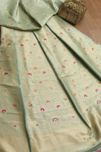 Green Banarasi Pure Katan Silk Unstitched Lehenga - Luxurion World