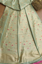 Green Banarasi Pure Katan Silk Unstitched Lehenga - Luxurion World