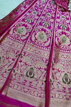 Pink Banarasi Pure Katan Silk Unstitched Lehenga Flower Design Meenakari Set - Luxurion World
