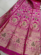 Pink Banarasi Pure Katan Silk Unstitched Lehenga Flower Design Meenakari Set - Luxurion World