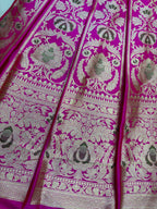 Pink Banarasi Pure Katan Silk Unstitched Lehenga Flower Design Meenakari Set - Luxurion World