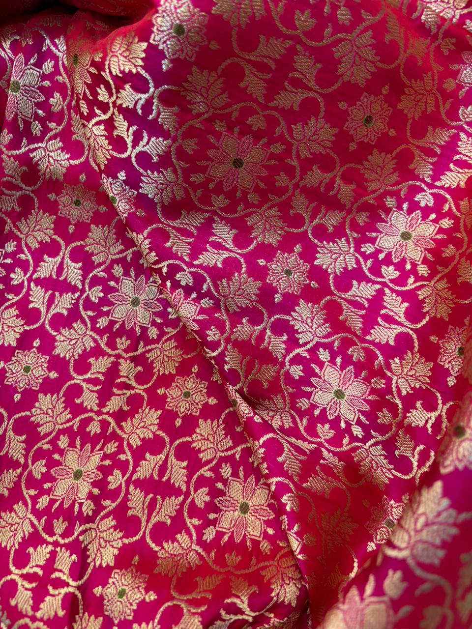 Pink Banarasi Pure Katan Silk Unstitched Lehenga Animal Design Set - Luxurion World