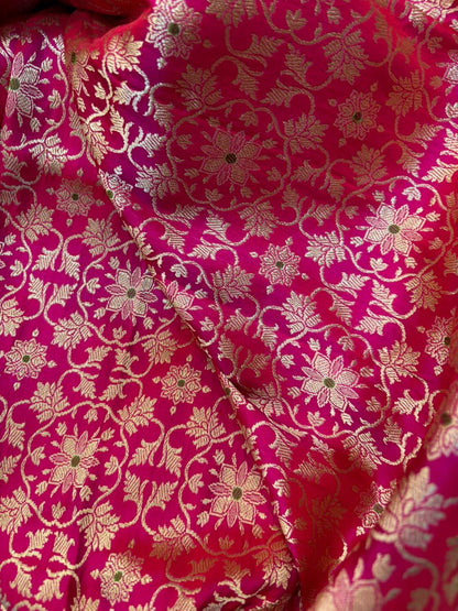 Pink Banarasi Pure Katan Silk Unstitched Lehenga Animal Design Set - Luxurion World