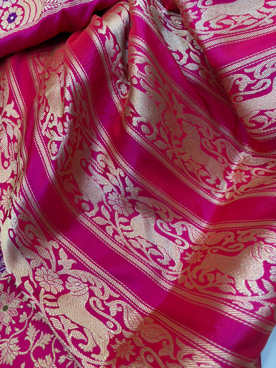 Pink Banarasi Pure Katan Silk Unstitched Lehenga Animal Design Set - Luxurion World