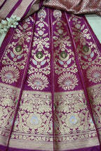Exquisite Purple Banarasi Pure Katan Silk Flower Design Meenakari Unstitched Lehenga Set - Luxurion World