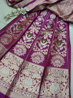 Exquisite Purple Banarasi Pure Katan Silk Flower Design Meenakari Unstitched Lehenga Set - Luxurion World