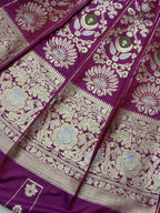 Exquisite Purple Banarasi Pure Katan Silk Flower Design Meenakari Unstitched Lehenga Set - Luxurion World