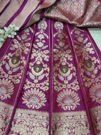 Exquisite Purple Banarasi Pure Katan Silk Flower Design Meenakari Unstitched Lehenga Set - Luxurion World