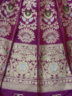 Exquisite Purple Banarasi Pure Katan Silk Flower Design Meenakari Unstitched Lehenga Set - Luxurion World