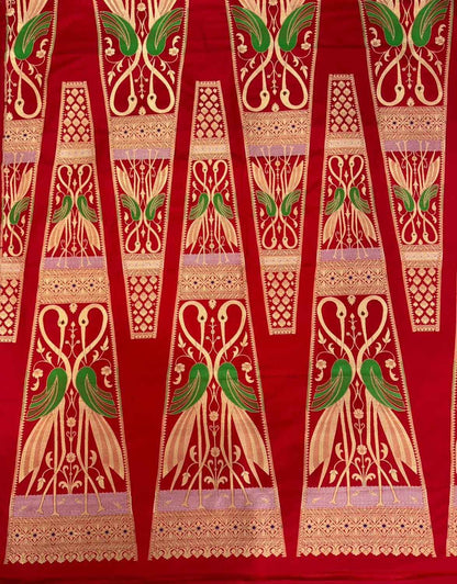 Red Banarasi Handloom Pure Katan Silk Meenakari Lehenga Set - Luxurion World