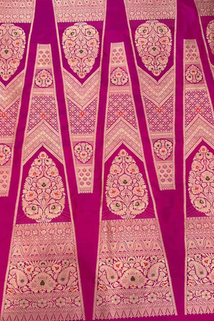 Beautiful Pink Banarasi Handloom Pure Katan Silk Meenakari Lehenga Set - Luxurion World