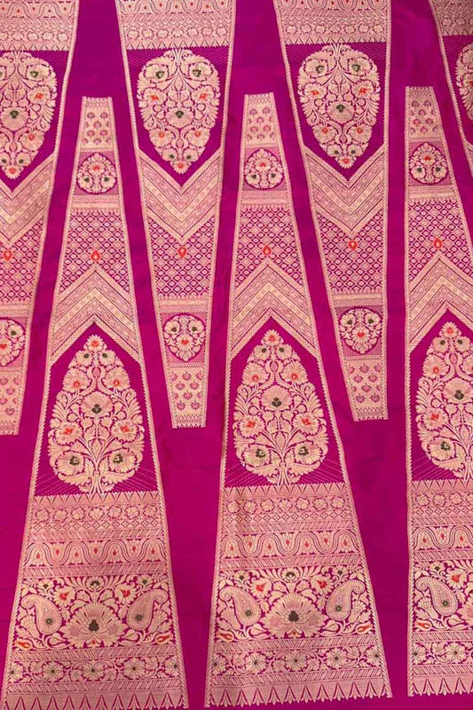 Beautiful Pink Banarasi Handloom Pure Katan Silk Meenakari Lehenga Set - Luxurion World