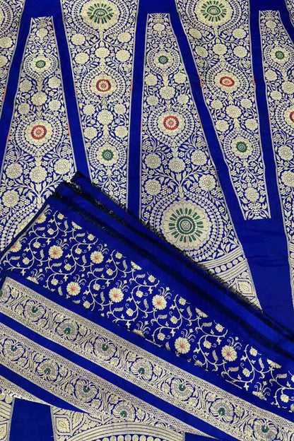 Exquisite Blue Banarasi Handloom Pure Katan Silk Meenakari Lehenga Set - Luxurion World