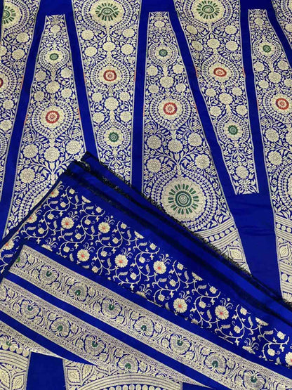 Exquisite Blue Banarasi Handloom Pure Katan Silk Meenakari Lehenga Set - Luxurion World