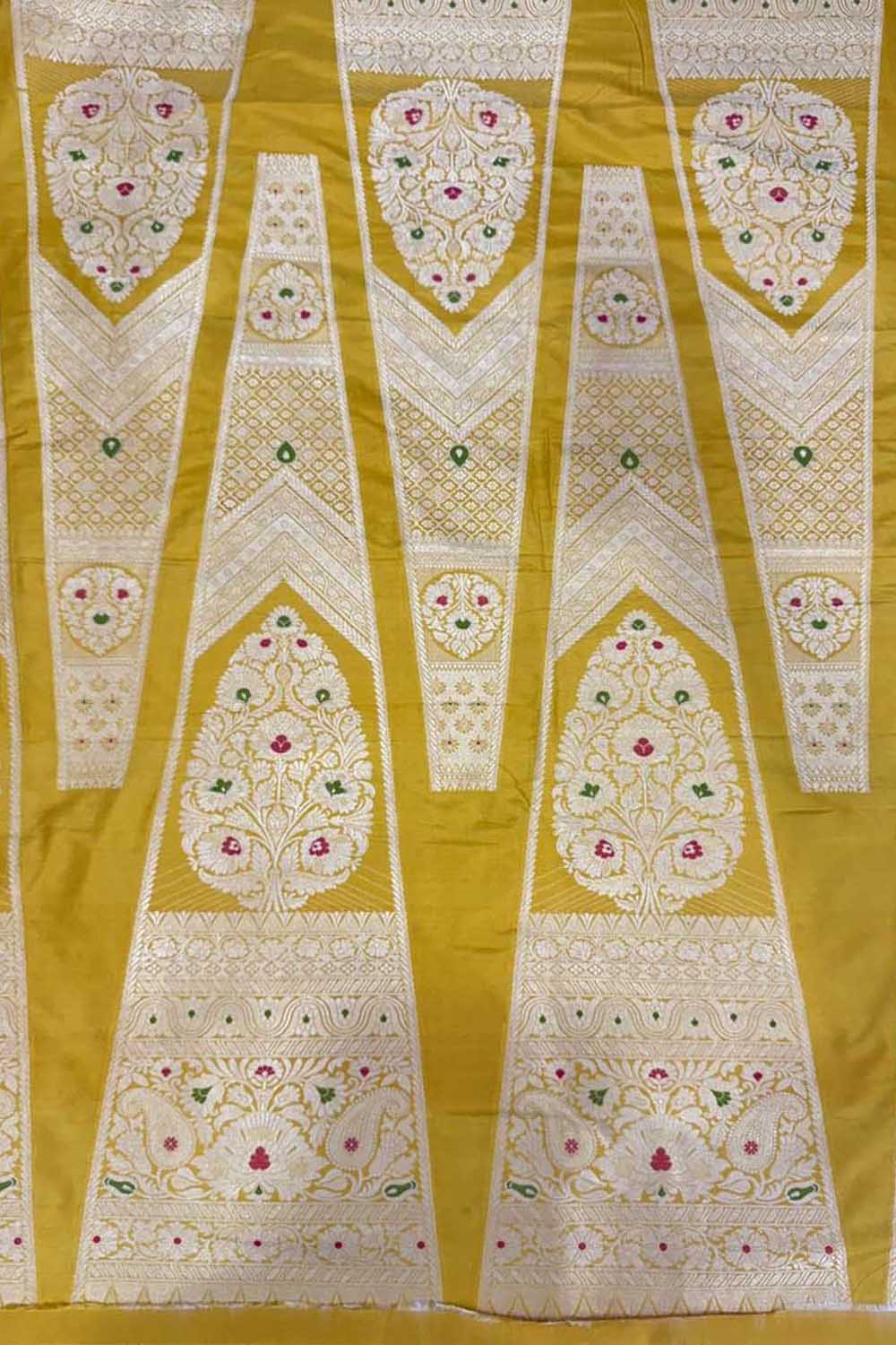 Yellow Banarasi Handloom Pure Katan Silk Meenakari Lehenga Set - Luxurion World