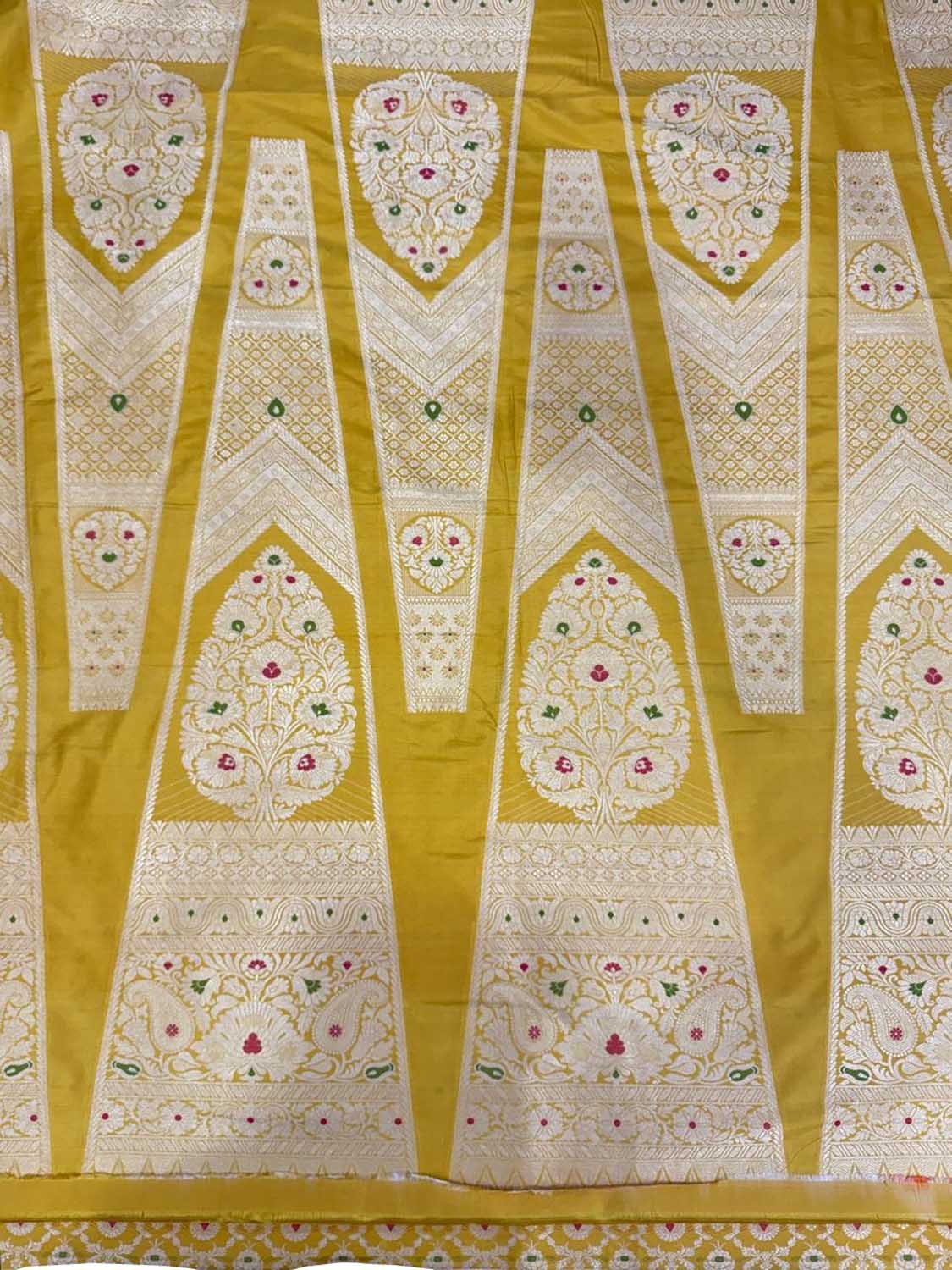 Yellow Banarasi Handloom Pure Katan Silk Meenakari Lehenga Set - Luxurion World