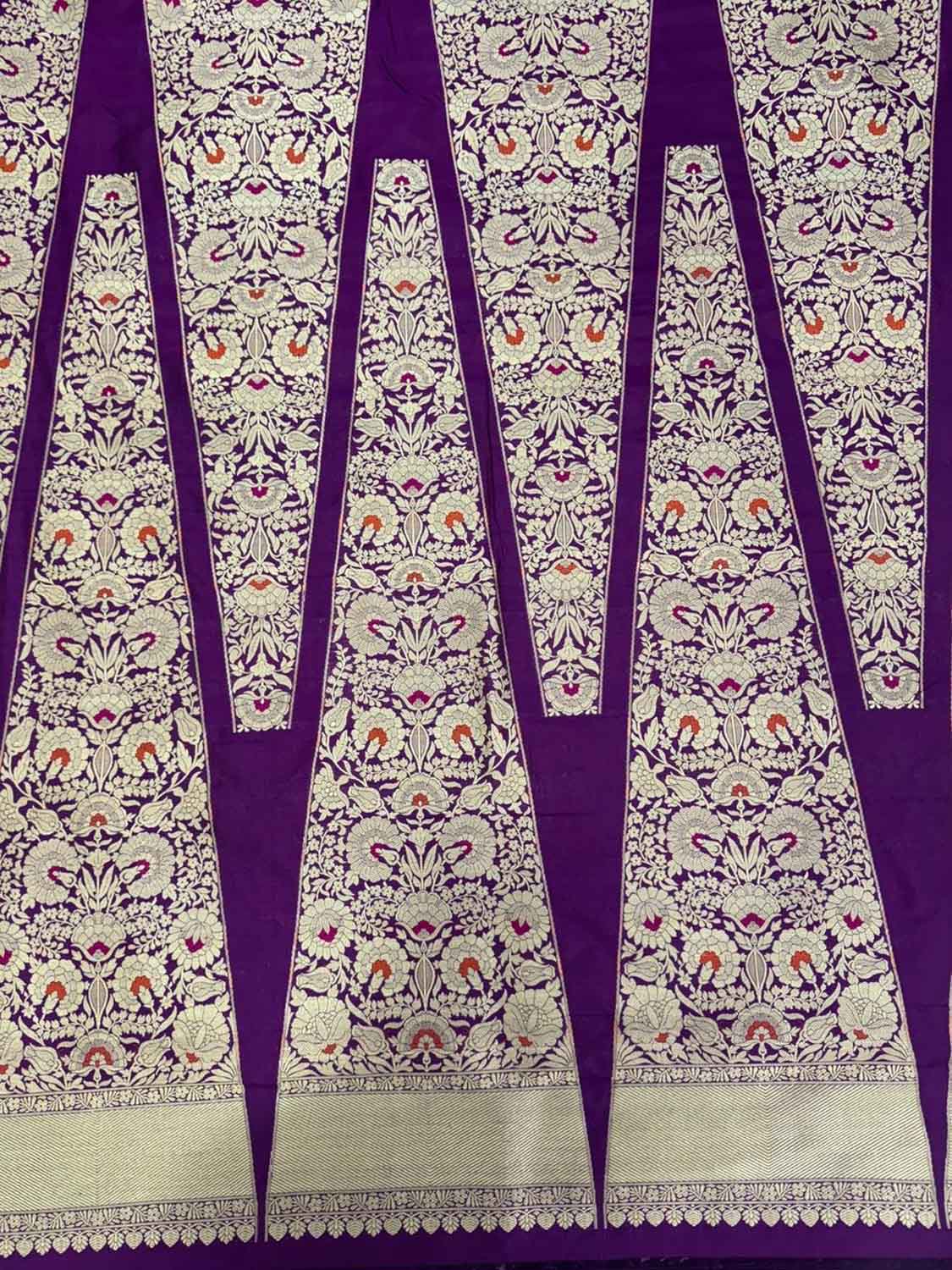 Purple Banarasi Handloom Pure Katan Silk Meenakari Lehenga Set - Luxurion World