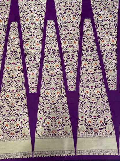 Purple Banarasi Handloom Pure Katan Silk Meenakari Lehenga Set - Luxurion World