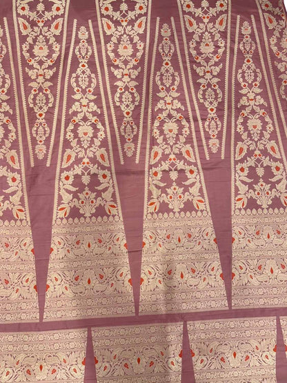 Beautiful Pink Banarasi Handloom Pure Katan Silk Meenakari Lehenga Set - Luxurion World