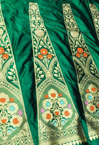 PL1B1VN226092602 Green Handloom Banarasi Pure Katan Silk Unstitched Lehenga Set
