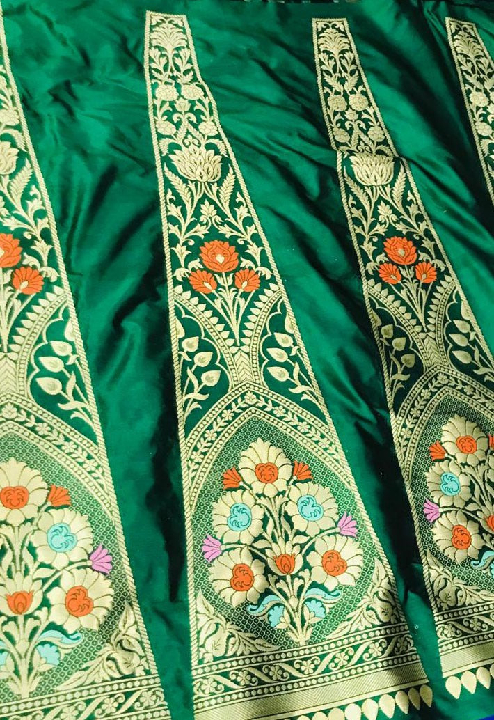 PL1B1VN226092602 Green Handloom Banarasi Pure Katan Silk Unstitched Lehenga Set