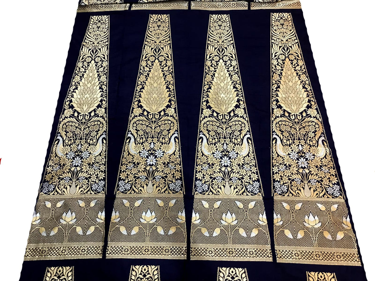 Black Banarasi Pure Katan Silk Unstitched Lehenga Set — Handloom Weave, Bridal