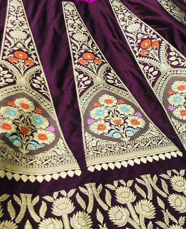 Maroon Banarasi Pure Katan Silk Unstitched Lehenga Set — Handloom Weave, Bridal