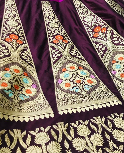 PL1B1VN226092604 Maroon Handloom Banarasi Pure Katan Silk Unstitched Lehenga Set