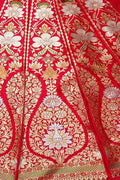 Red Banarasi Pure Katan Silk Unstitched Lehenga Set — Handloom Weave, Bridal
