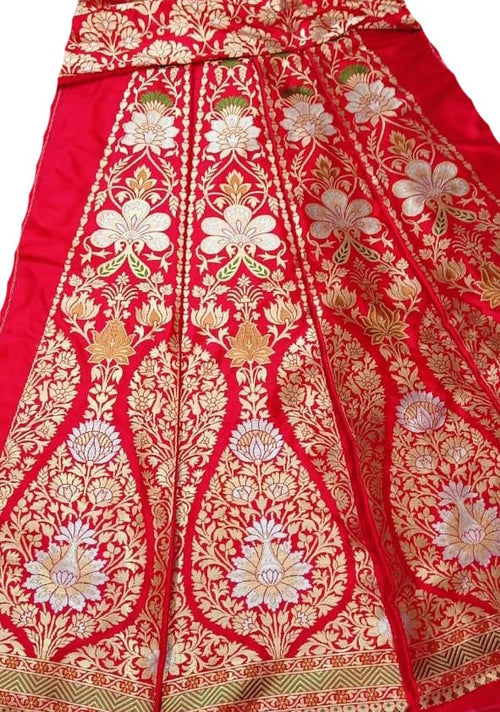 PL1B1VN226092605 Red Handloom Banarasi Pure Katan Silk Unstitched Lehenga Set