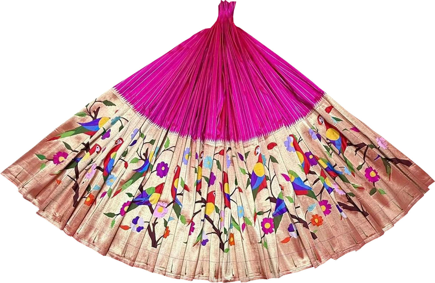 Pink Pure Silk Paithani Handloom Lehenga Fabric - Luxurion World