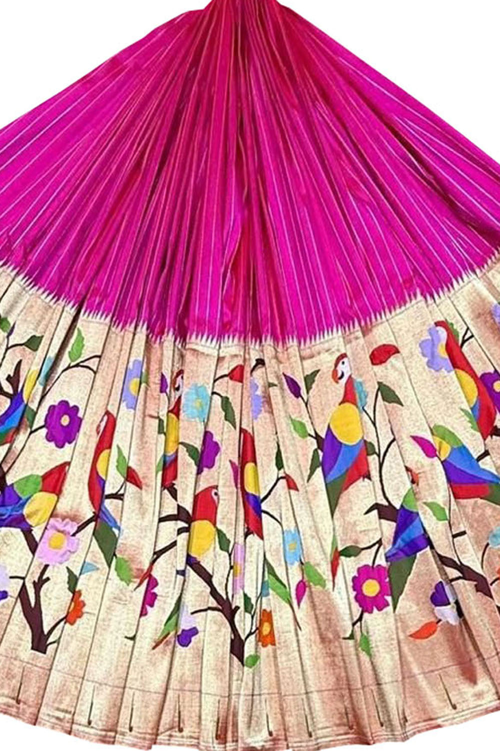 Pink Pure Silk Paithani Handloom Lehenga Fabric - Luxurion World