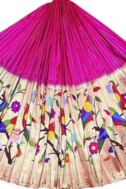 Pink Pure Silk Paithani Handloom Lehenga Fabric - Luxurion World