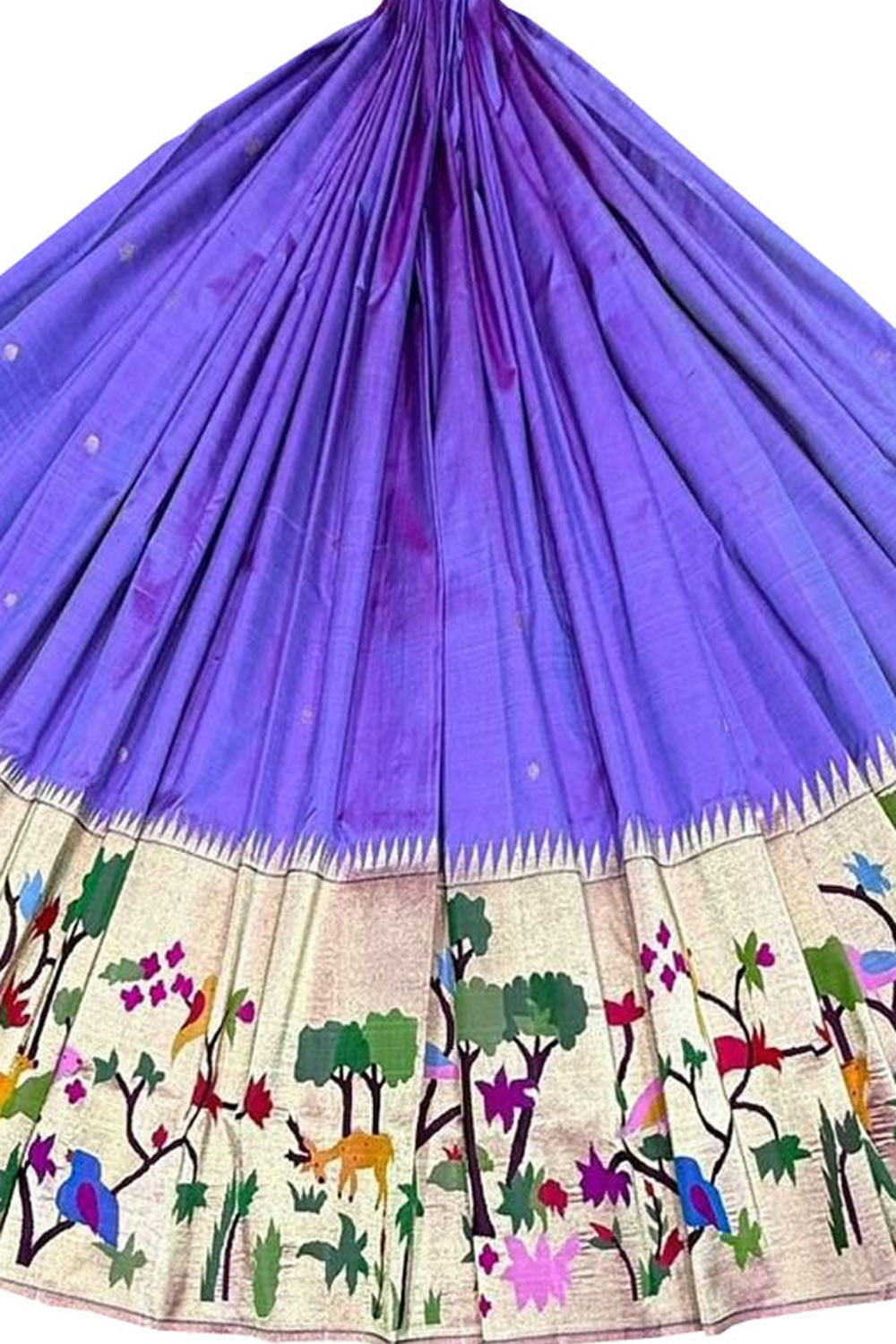 Exquisite Purple Pure Silk Paithani Handloom Lehenga Fabric - Luxurion World