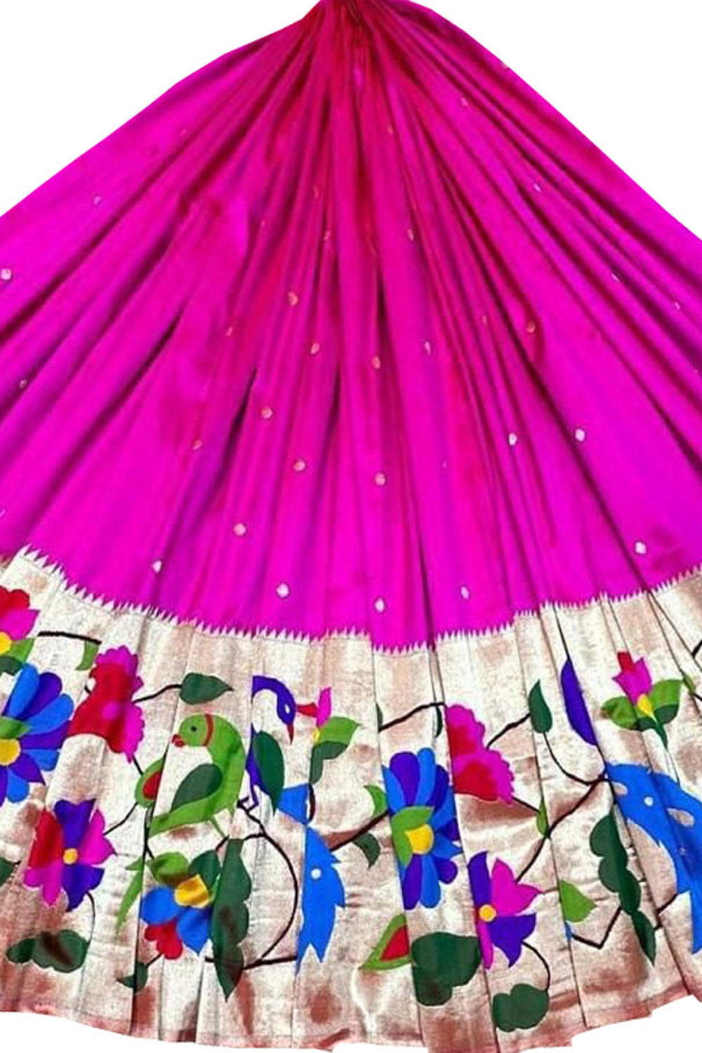 Pink Pure Silk Paithani Handloom Lehenga Fabric - Luxurion World