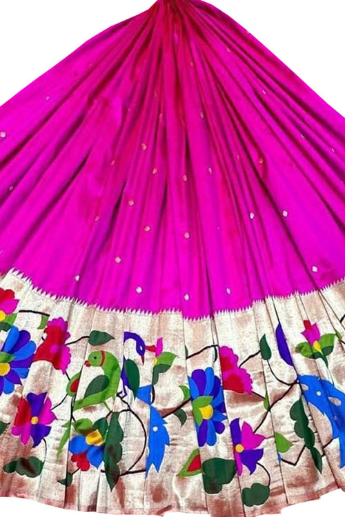Pink Pure Silk Paithani Handloom Lehenga Fabric - Luxurion World