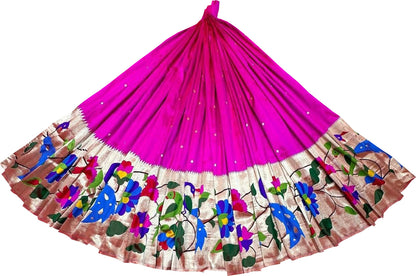 Pink Pure Silk Paithani Handloom Lehenga Fabric - Luxurion World