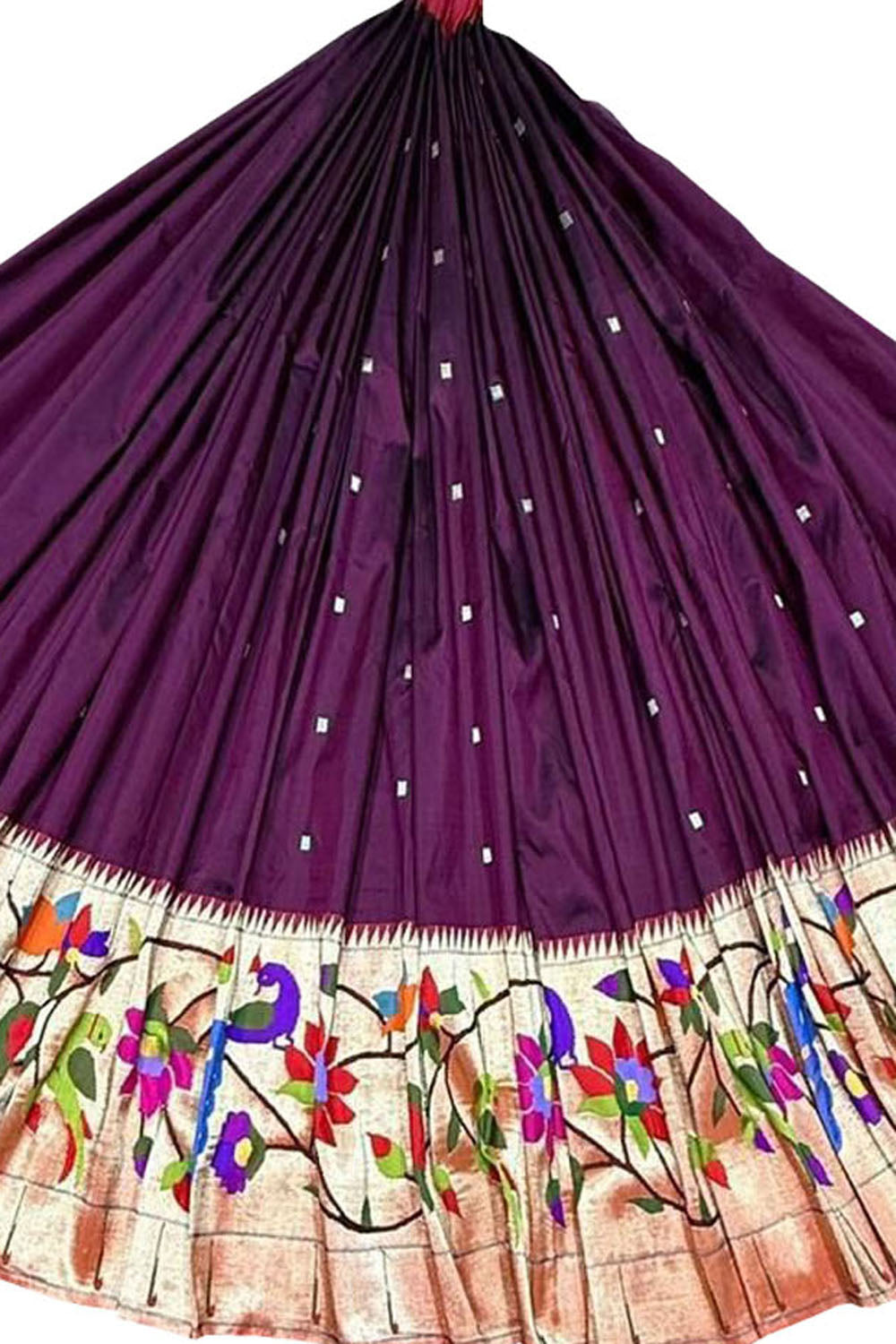 Elegant Maroon Pure Silk Paithani Handloom Lehenga Fabric - Luxurion World