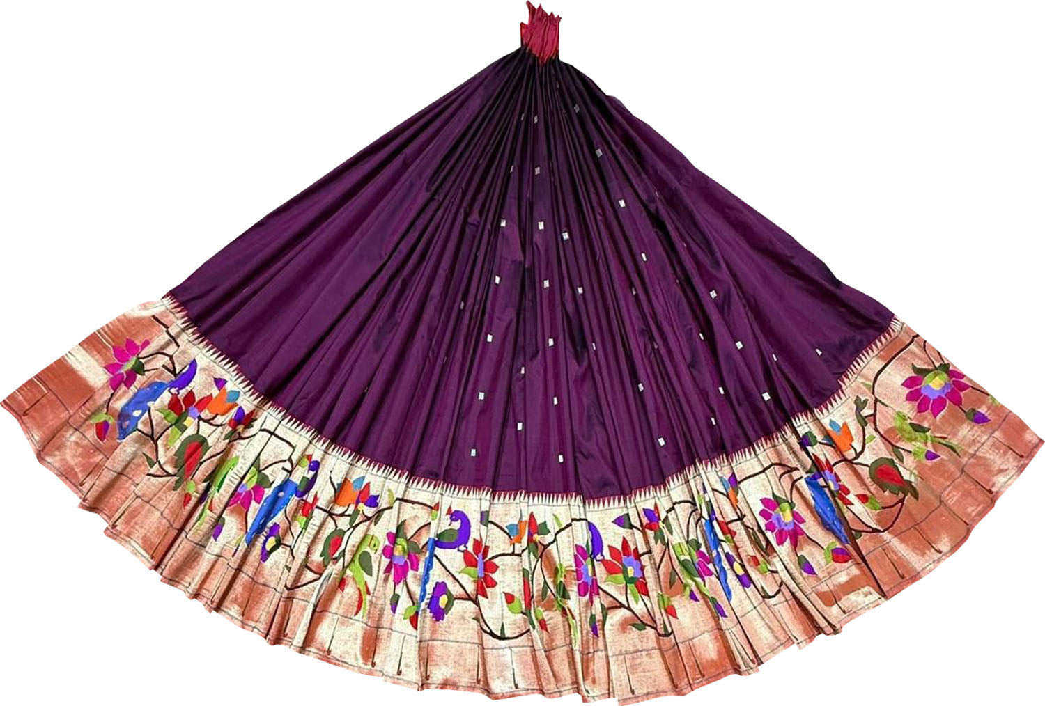 Elegant Maroon Pure Silk Paithani Handloom Lehenga Fabric - Luxurion World